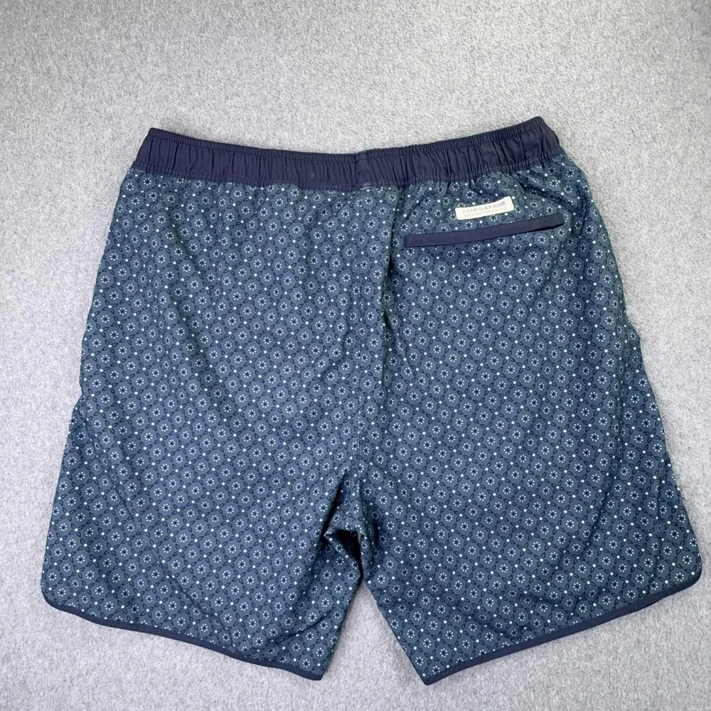 Fair Harbor Swim Trunk Shorts Men's XL Blue Geometric Lined Zip Pocket‎ 8